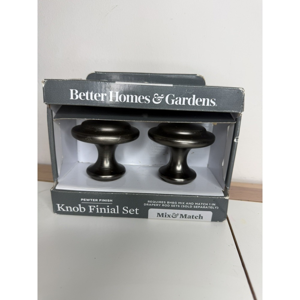 Better Homes & Gardens Knob Finial Set Pewter Finish Mix & Match 1in Rods 2pc